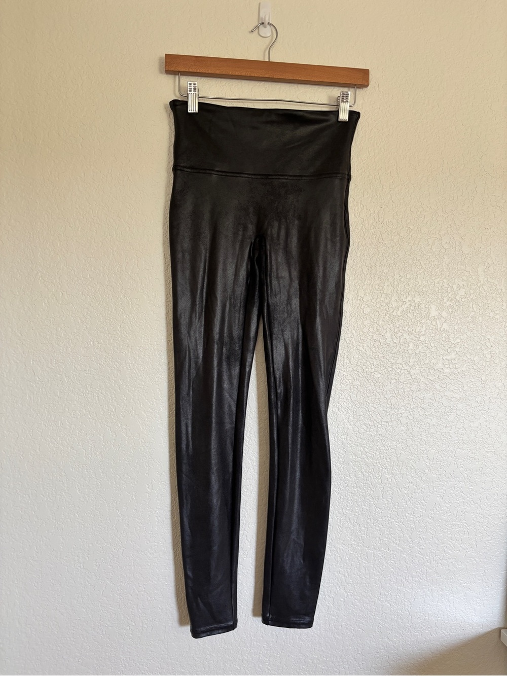 SPANX High-Waist Black Faux-Leather Leggings Size Medium